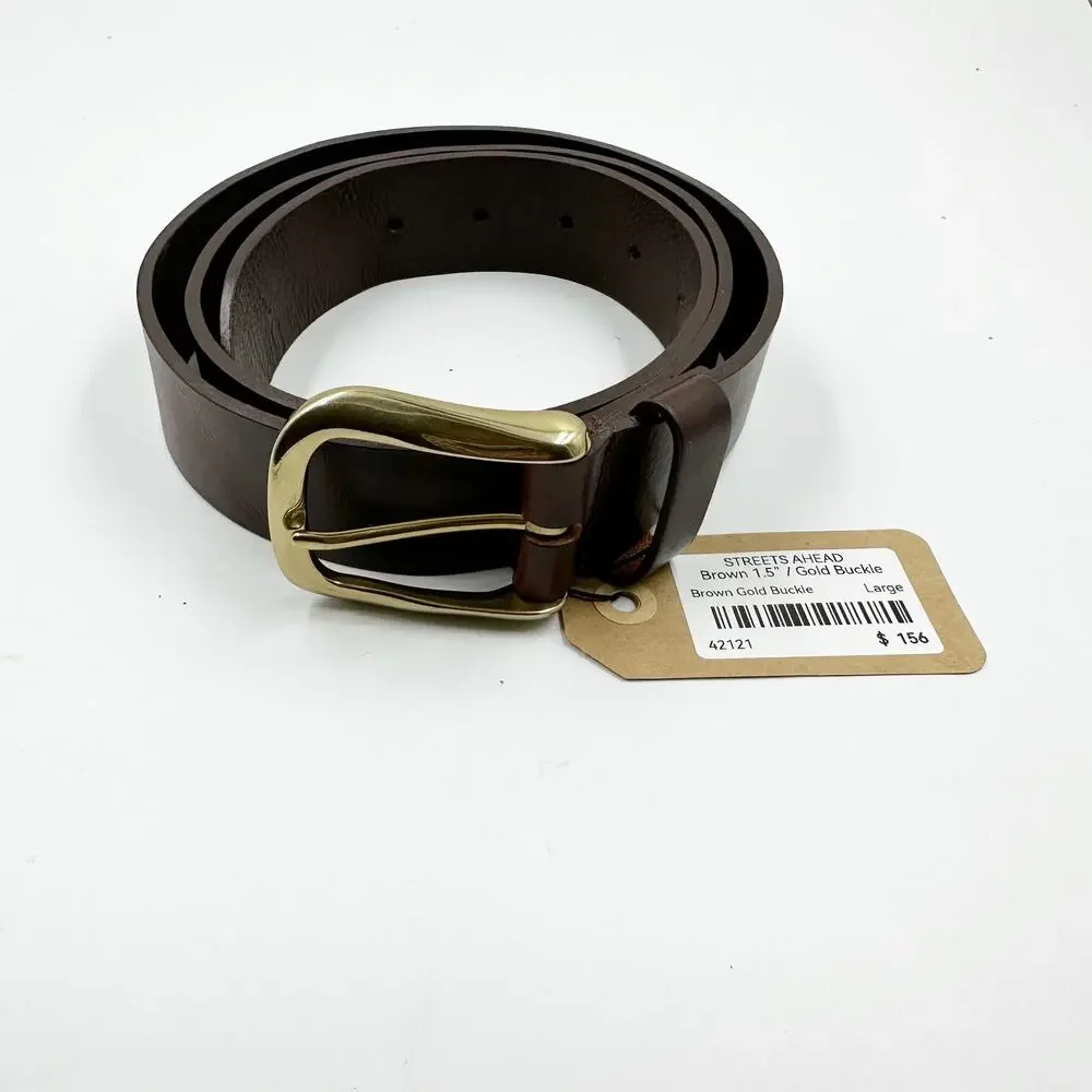 Streets Ahead Brown Leather Belt Gold Buckle 1.5